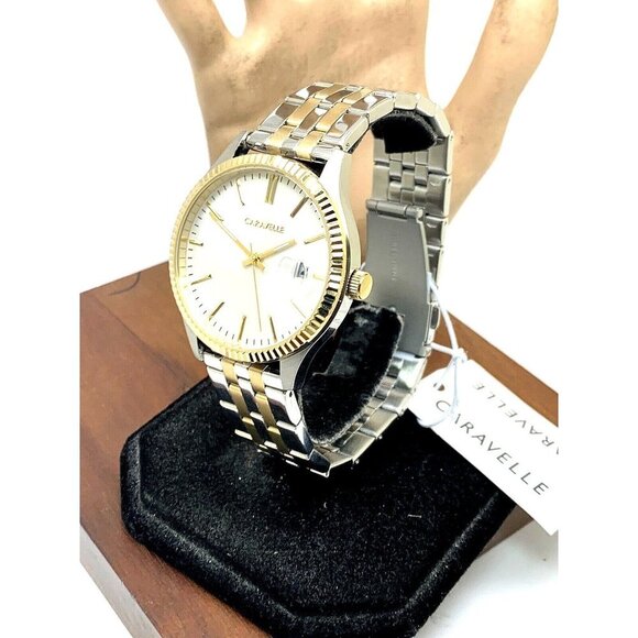 Caravelle By Bulova Men's Watch 45B148 Quartz Silver Dial Two Tone Steel… - Picture 2 of 13